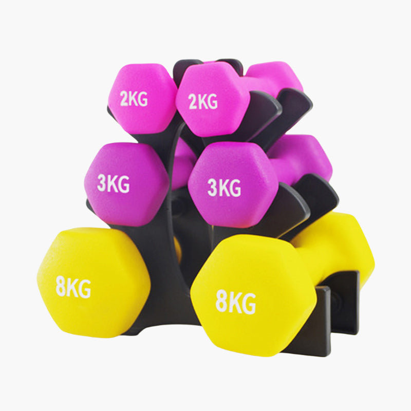 Colored Neoprene Coated Dumbbell Set with Stand