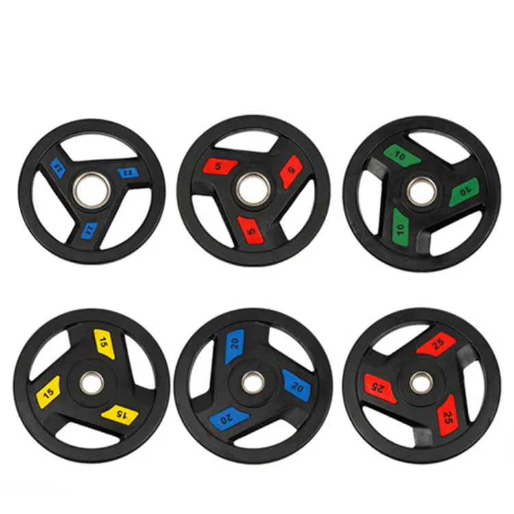 Black Three Holes Rubber Coated Weight Plates