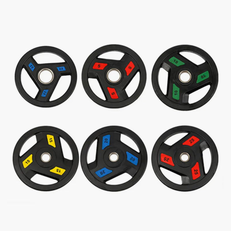 Three-hole rubber-coated barbell weightlifting board, barbell plate